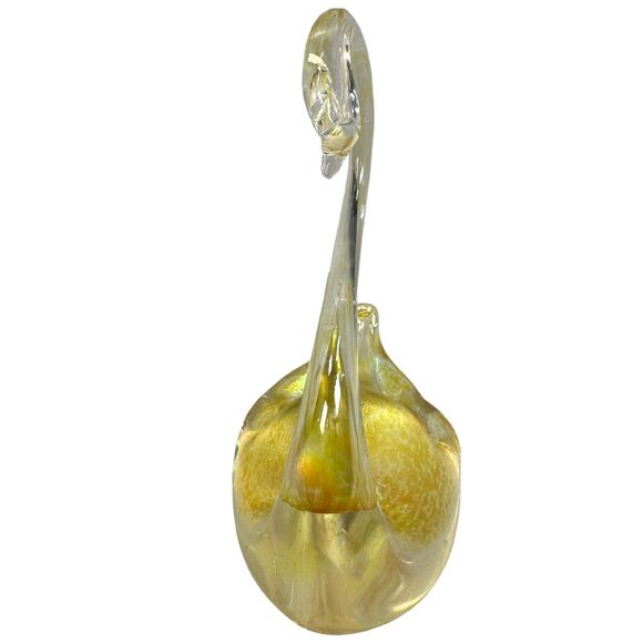 Vintage Heron Art Glass Yellow Iridescent Swan Figurine Sculpture 4.5" Decor - Picture 2 of 8
